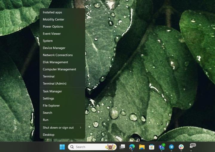 Meniul de clic dreapta din bara de activitati Windows 11