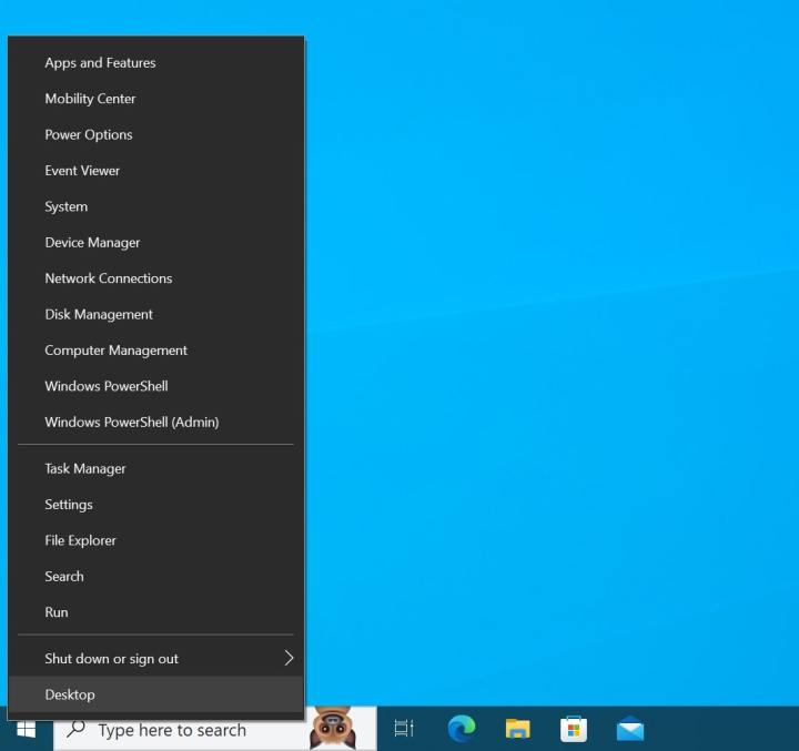O captura de ecran a meniului de clic dreapta pe Windows 10