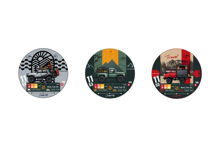 Cadran de ceas Camping Wear OS pentru Samsung Galaxy Watch.