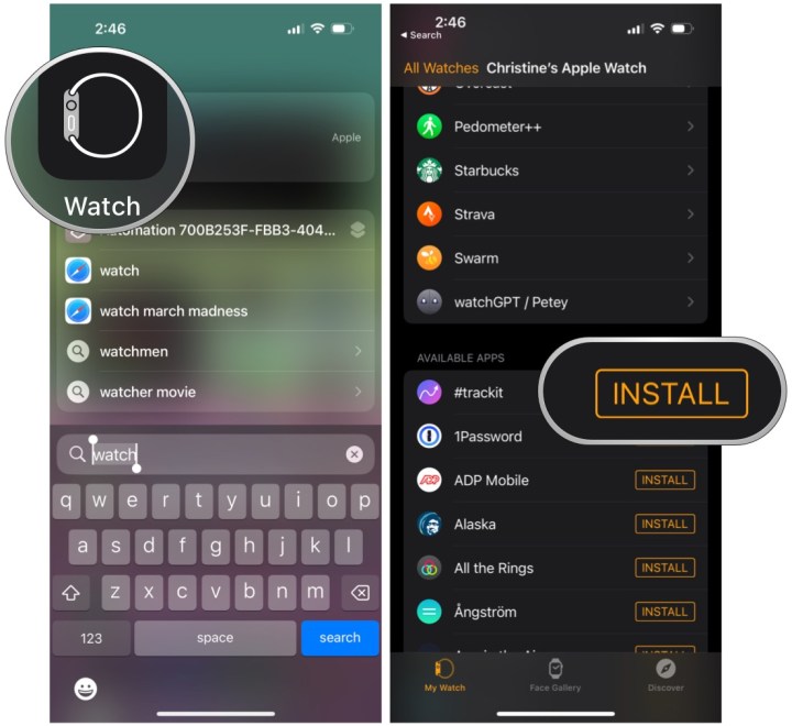 Lansati aplicatia Watch pe iPhone, derulati in jos pentru a gasi aplicatia pe care doriti sa o instalati si selectati butonul Instalare