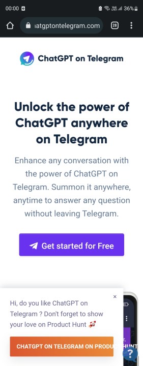 Site-ul web oficial al botului ChatGPTonTelegram