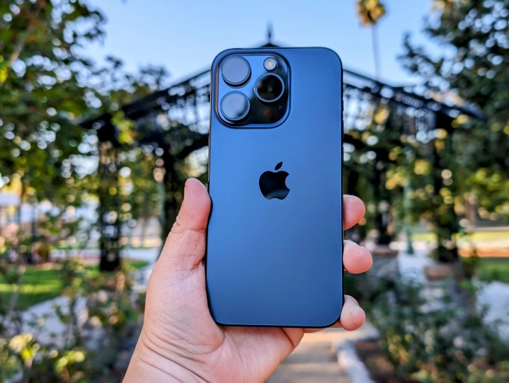 Blue Titanium iPhone 15 Pro in mana.