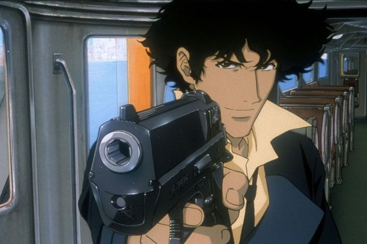 Spike Spiegel indreptand o arma in Cowboy Bebop The Movie