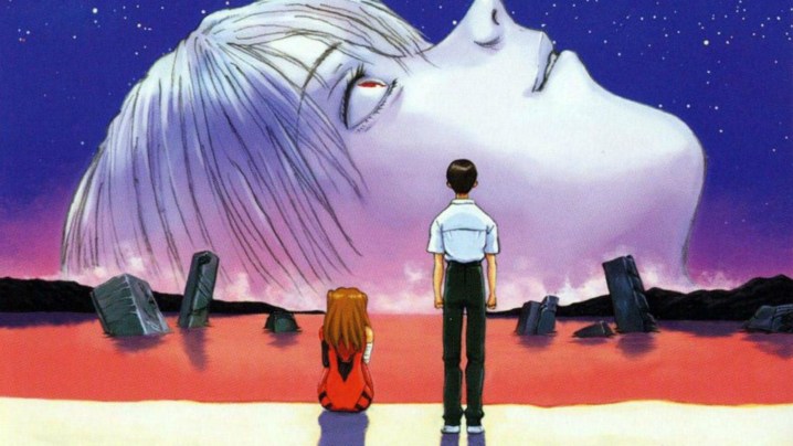 Arta cheie The End of Evangelion, infatisand pe Asuka si Shinji uitandu-se pe o fata care se ridica prevestitoare.