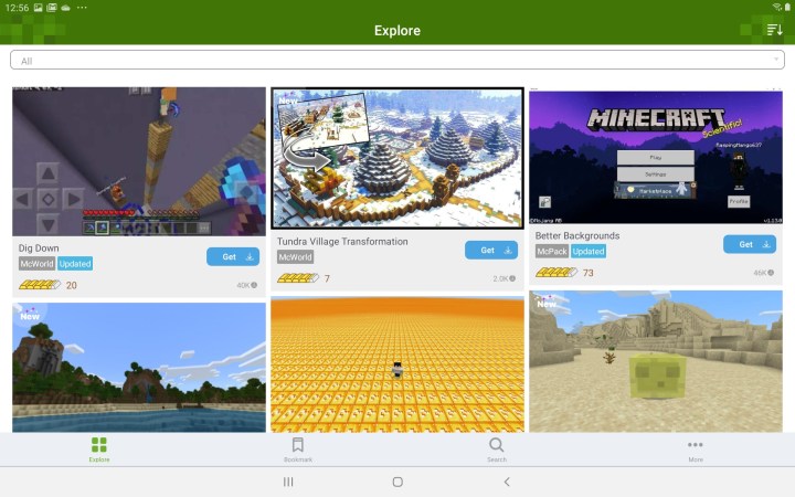 Ecranul Addons pentru Minecraft Android.