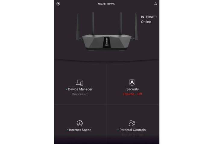 Aplicatia Nighthawk afiseaza ecranul de pornire.