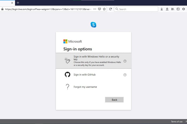 Imagine a butonului Skype Mi-am uitat numele de utilizator