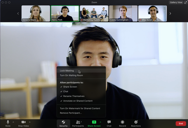 Meniul Zoom Meeting Options.